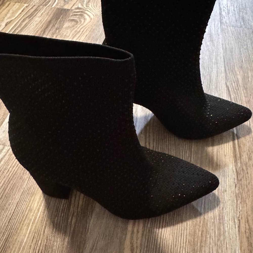 MIA Black Sparkle Pointed Toe Ankle Booties